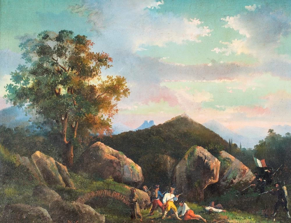 Paesaggio con figure militari
